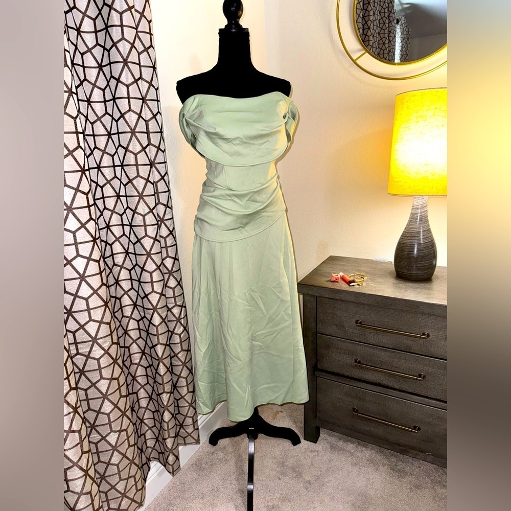 NWT Sage Green Draped Dress with Soft Corset Prom Dress